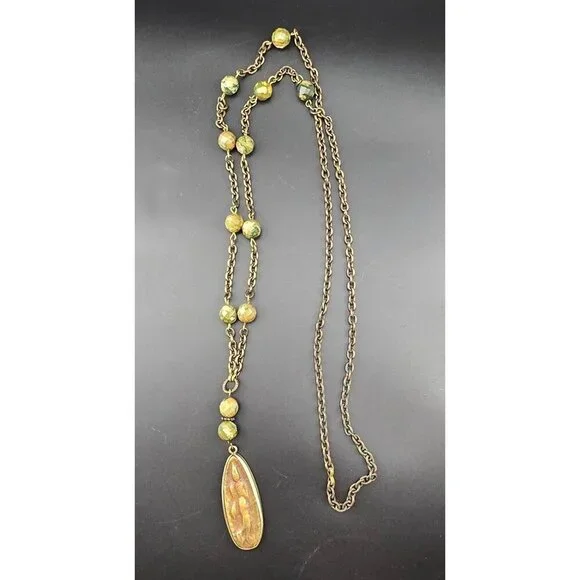 Vntg Tibetan Walking Buddha Amulet Necklace 2 Side Pendant 22" Long Green Stones - Picture 5 of 10